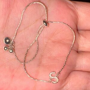 LC Silver Initial S Rhinestone Bolo Bracelet
